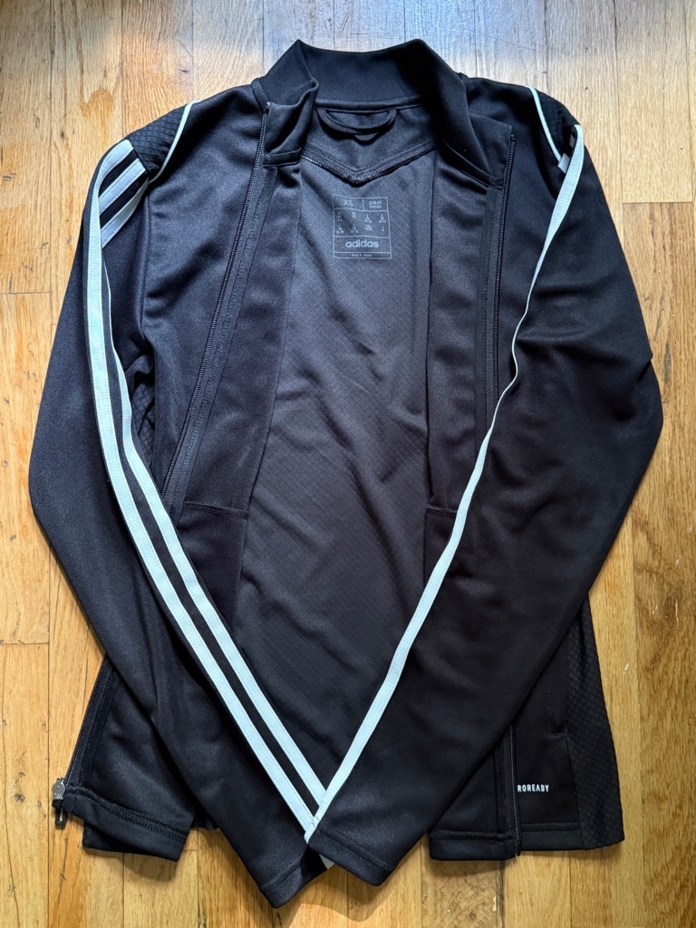 adidas Black Track Jacket with White Stripes, XS - Picture 4 of 8